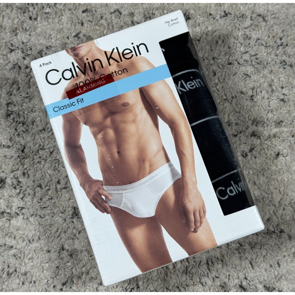 Calvin Klein Men's XL 100% Cotton Hip Briefs 4 Pack Black Classic Fit Underwear